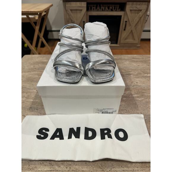 NEW Sandro Silver Metallic Leather Heel Sandals size 36 - Picture 3 of 9